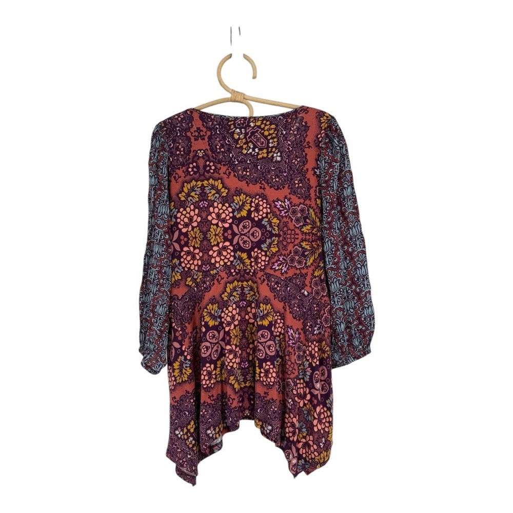 Maeve Anthropologie Summerset Boho Floral Blouse Mixed Print Handkerchief Hem M - Picture 3 of 13